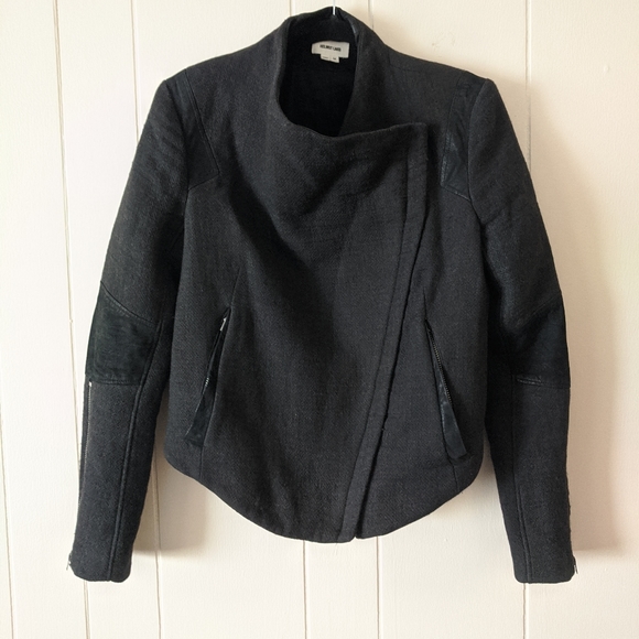 Helmut Lang Black Wool & Leather Moto Jacket M - Picture 3 of 13
